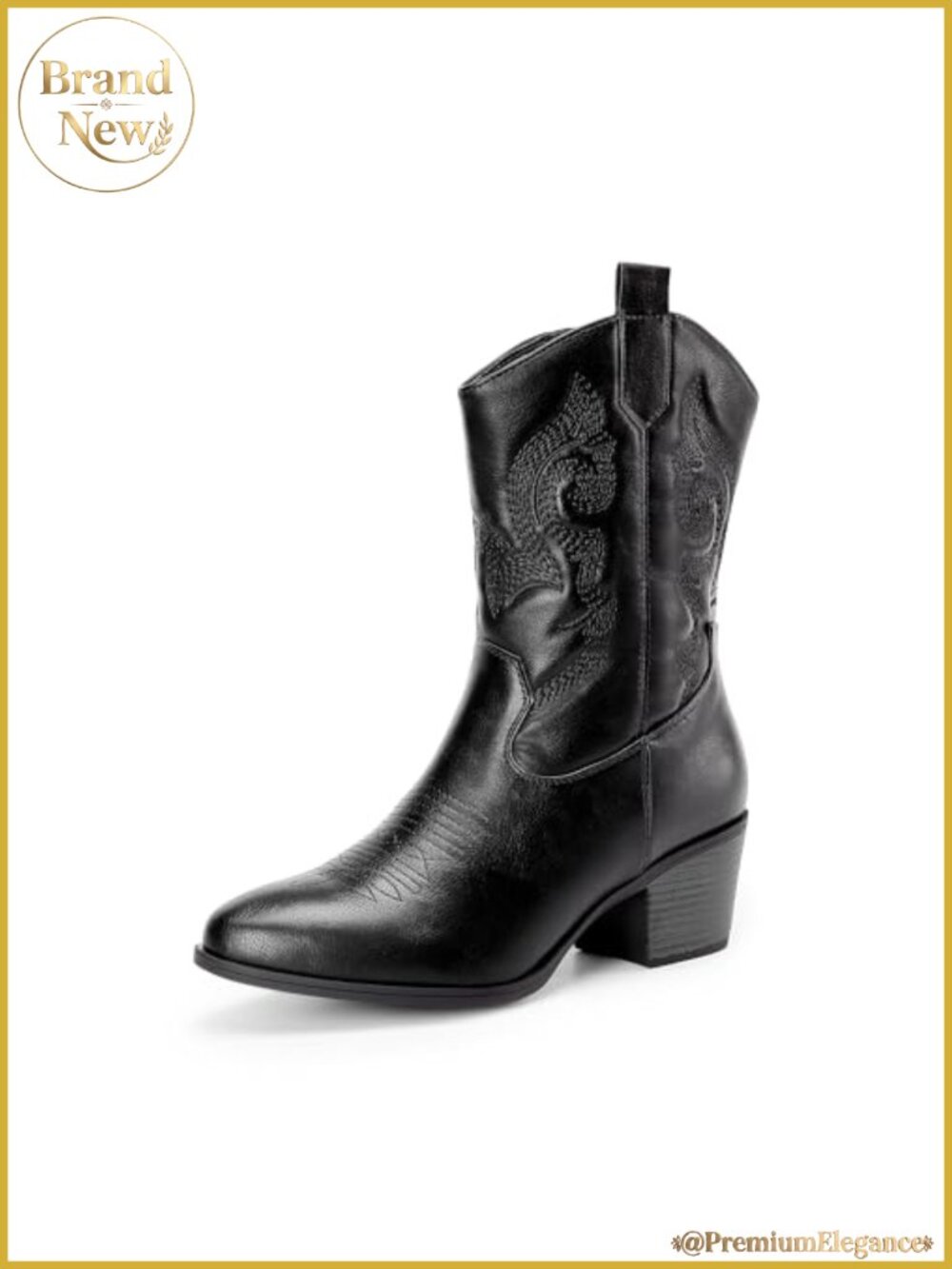 Women's Mid-Calf Western Cowboy Boots Faux Leather Cuban Heel